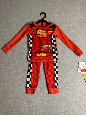 New Disney Pixar Cars Lightning McQueen 2-Piece Pajama Set Toddler Red Checkered